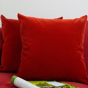 Handmade Velvet Tomato Red Cushion Cover Rust Red Pillow Cover Lumbar (All Sizes)