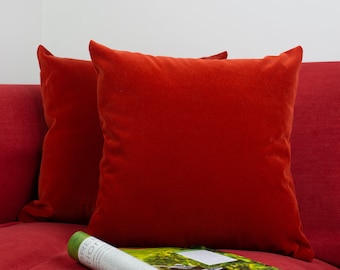 Housse de coussin en velours de coton rouge tomate, coussin en velours rouge rouille - taie d'oreiller pour la décoration intérieure