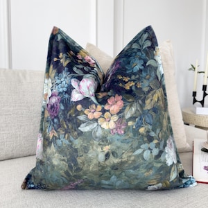 Velvet Floral Pillow Cover Textured Cushion Decorative Throw Pillow Flanged Edge Piped Home Decor Vintage Style