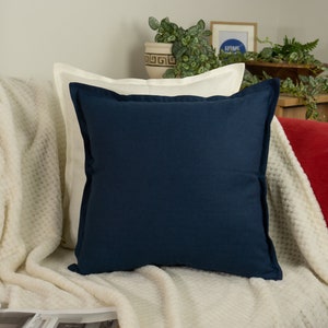 Housses de coussin en lin naturel, taie d'oreiller en lin, 45 x 45 cm-50 x 50 cm, 10 choix de couleurs Navy Blue