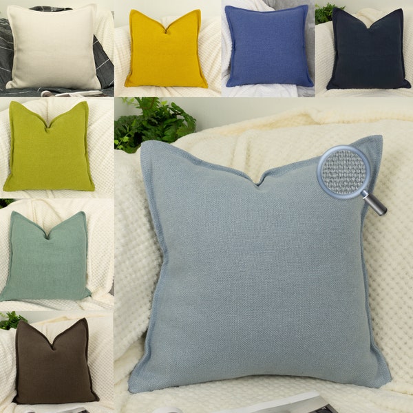 Modern Farmhouse Cotton Linen Cushion Cover, High Weight Fabric Linen Pillow Cover, 43x43cm , 17x17 inches