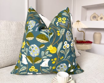 Funda de almohada de lino y algodón con diseño de ladrón de fresas, estilo William Morris, para decoración del hogar, fundas de cojines con diseño de conejo floral (todos los tamaños)