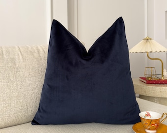 Velvet Dark Blue Cushion Cover Navy Blue Throw Pillow for Home Decor Deep Navy Lumbar Pillow Cover (All Sizes)