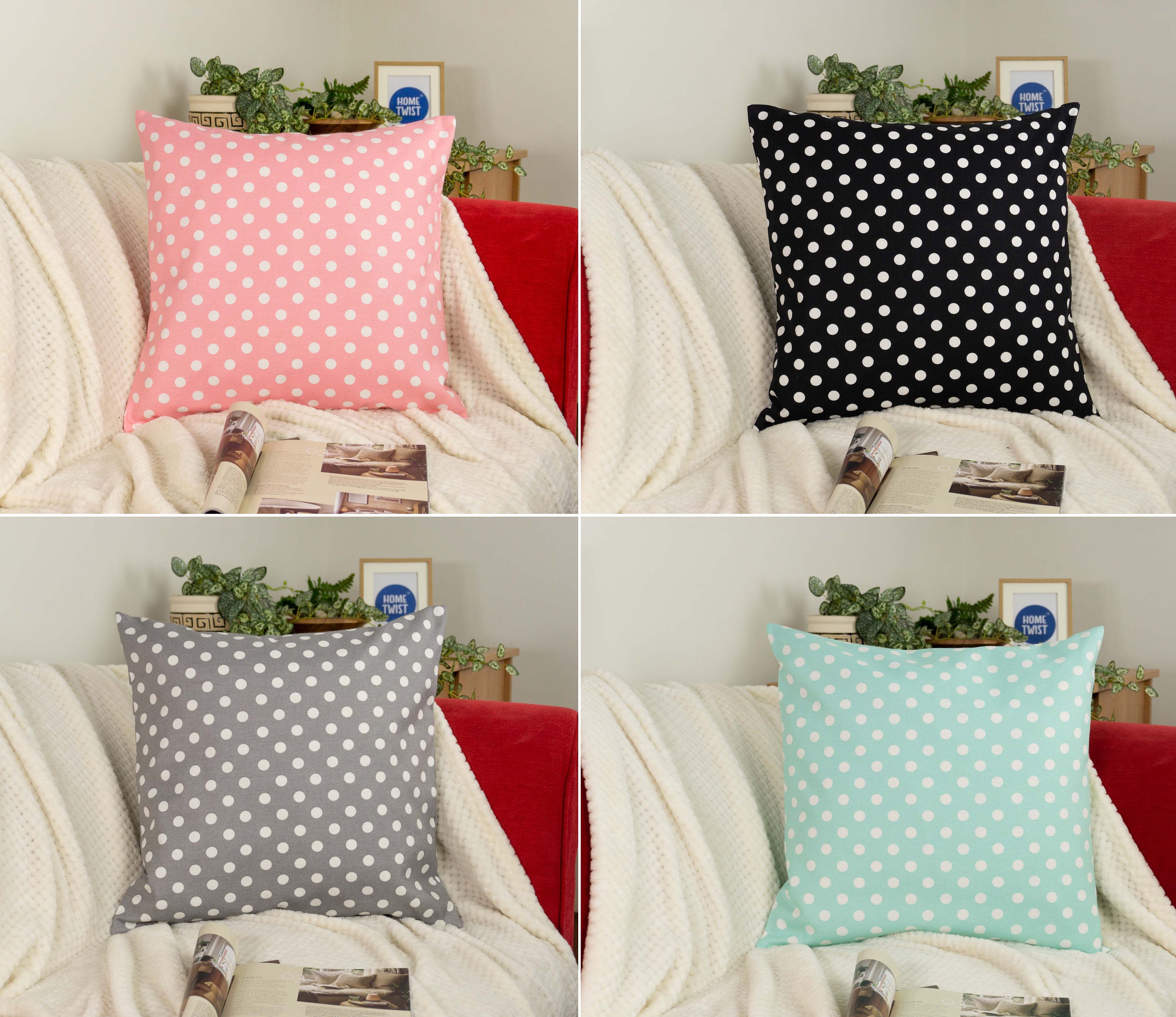 Cotton Linen Polka Dot Cushion Covers 4 Colour Options Etsy