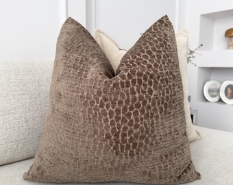 Funda de almohada de chenilla marrón con relieve, decoración moderna, funda de almohada lumbar (todos los tamaños)