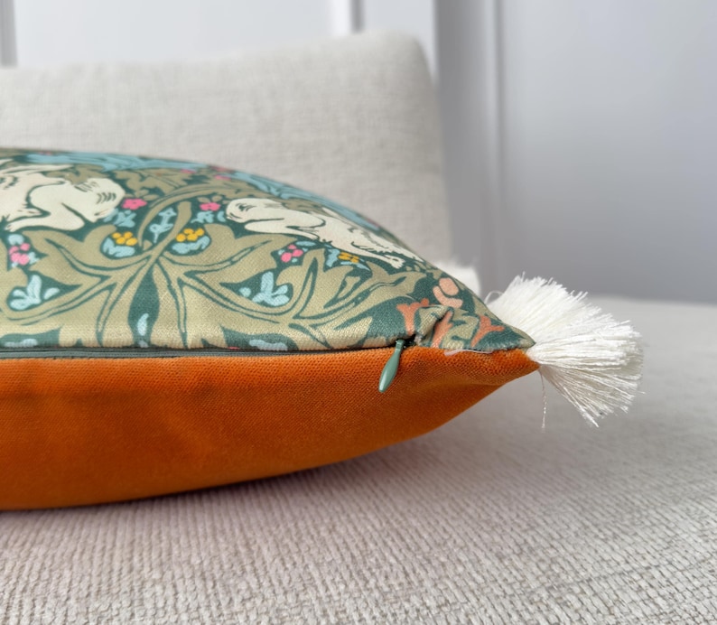 William Morris Brer Rabbit Lumbar Cushion Cover Velvet Terracotta Back ...