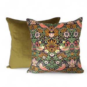 William Morris Cushion Cover: Strawberry Thief with Velvet Back All Sizes