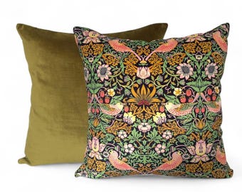 William Morris Cushion Cover: Strawberry Thief with Velvet Back All Sizes