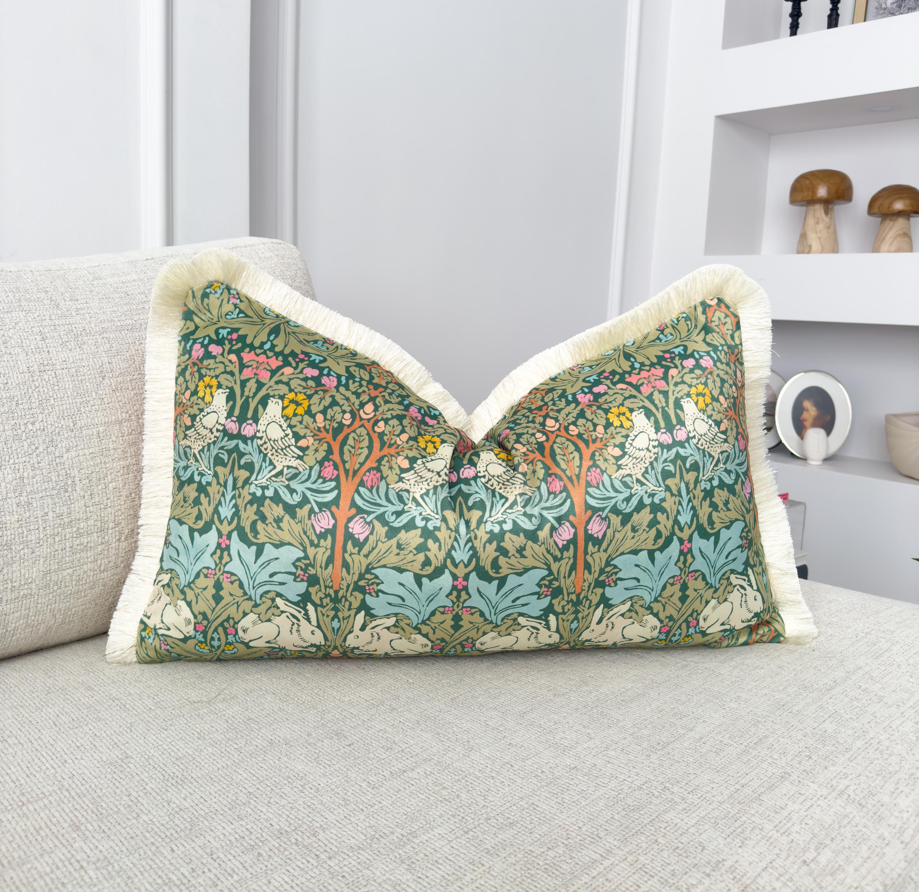 William Morris Brer Rabbit Lumbar Cushion Cover Velvet Terracotta Back ...