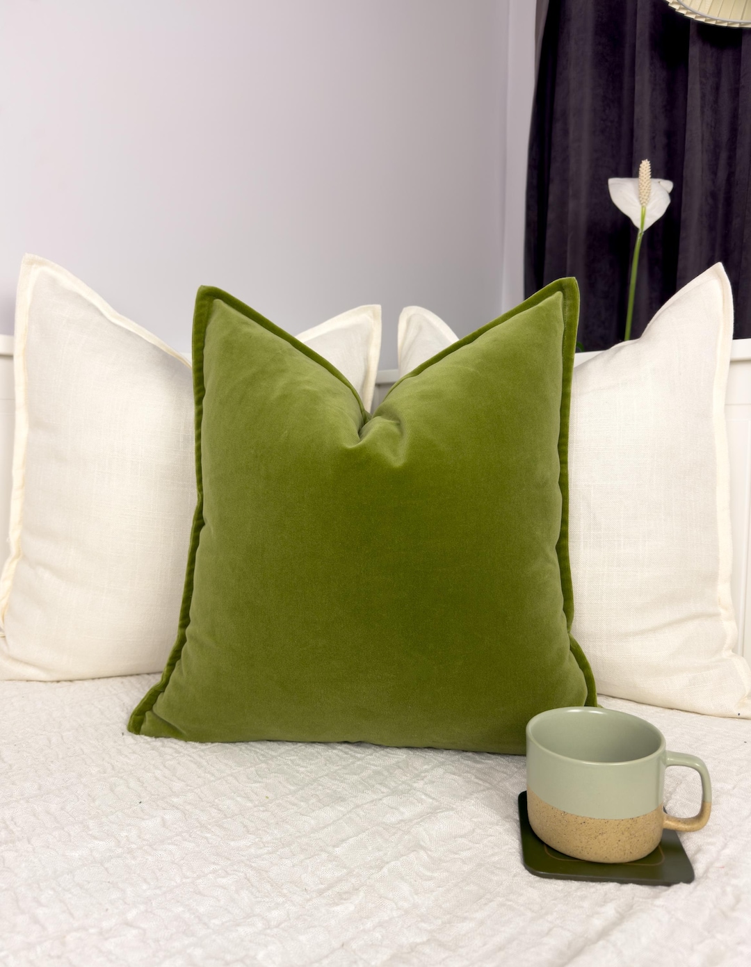 Cotton Velvet Moss Green Cushion Cover Decorative Green Throw Pillow ...