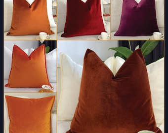 Handmade Cotton Velvet Terracotta Cushion Cover Rust Throw Pillow Covers - 36 Colour Options (All Sizes)