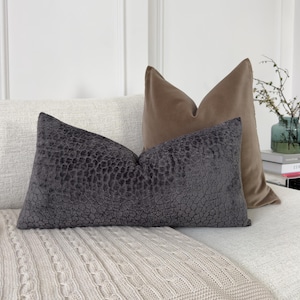 Embossed Chenille Dark Gray Lumbar Pillow Cover Decorative Accent Pillow Covers Grey Cushion Cover (All Sizes)