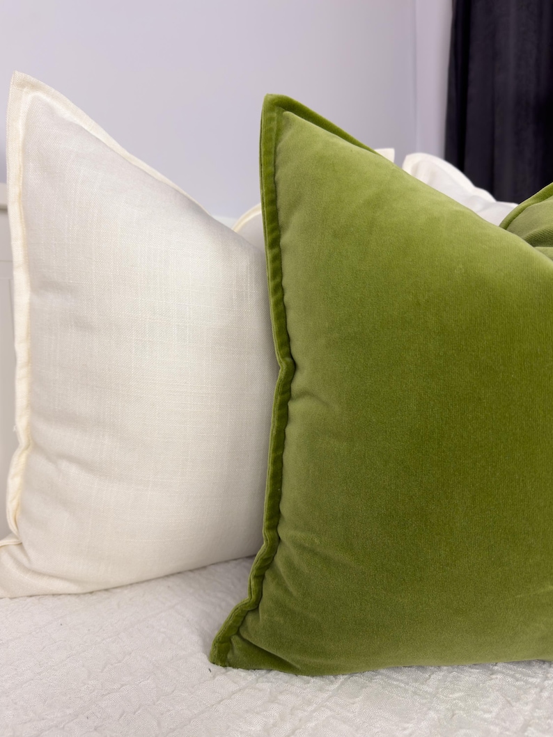 Cotton Velvet Moss Green Cushion Cover Decorative Green Throw Pillow ...