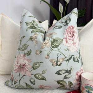 Cotton Duck Egg Blue Floral Cushion Cover William Morries Style Pillow Cover for Home Decor Scatter Pillow Covers (All Sizes)