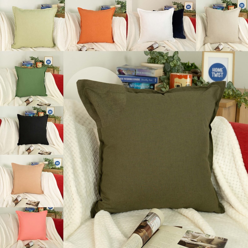 Housses de coussin en lin naturel, taie d'oreiller en lin, 45 x 45 cm-50 x 50 cm, 10 choix de couleurs image 1