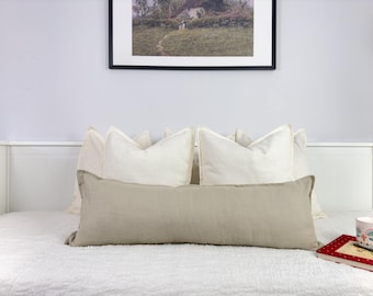 Linen Beige Lumbar Cushion Cover Long Ivory Body Pillow Cover Lumbar (All Sizes)