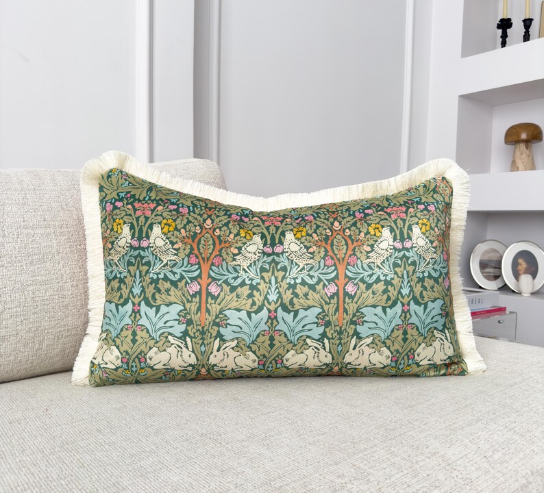 William Morris Brer Rabbit Lumbar Cushion Cover Velvet Terracotta Back ...