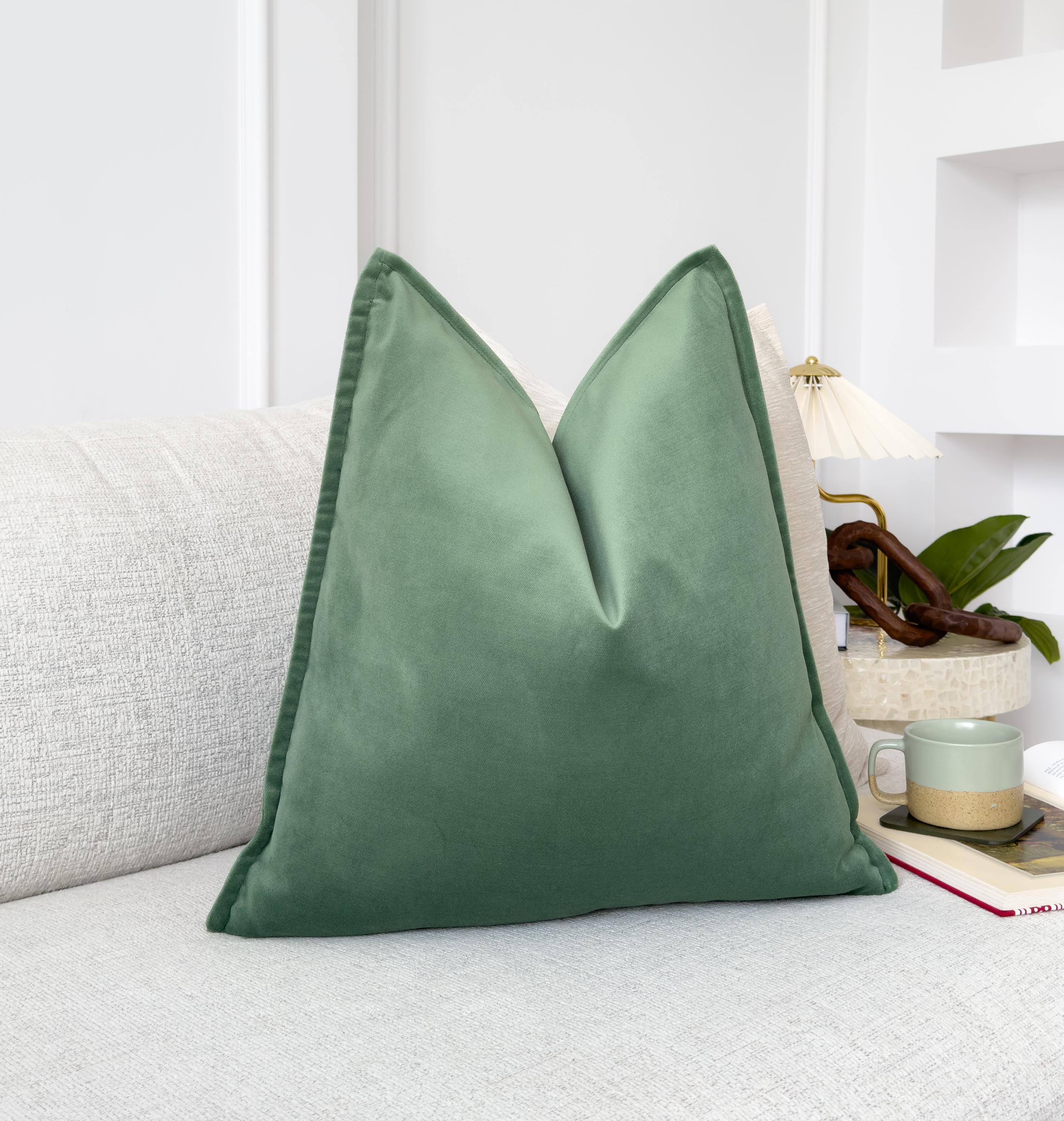 お客出品 ベルベット セージグリーン クッションカバー ソフトプラッシュ スロー