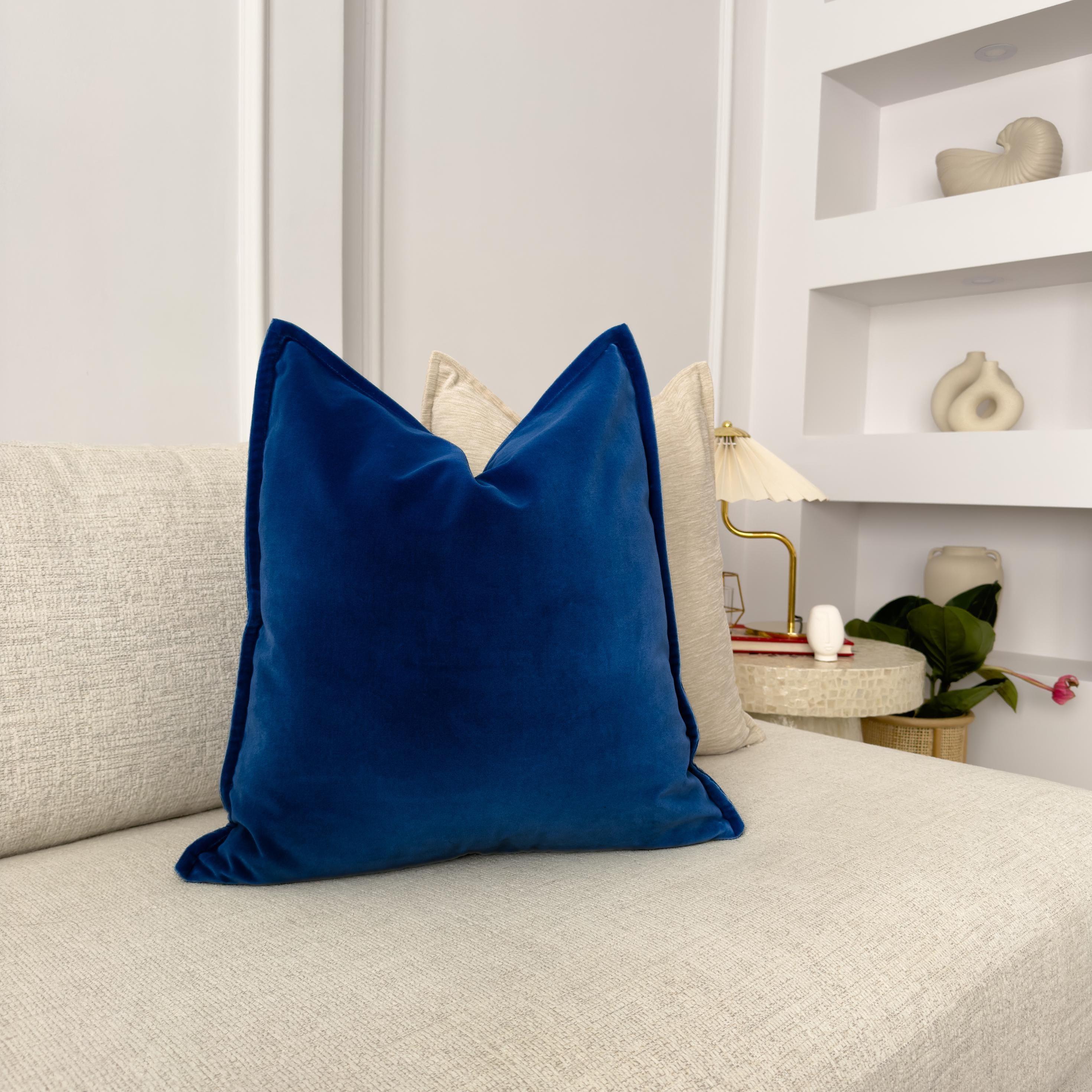 Cotton Velvet Navy Blue Cushion Cover Flanged Deep Blue Throw