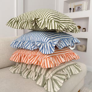 Ruffled Pillow Sham Cotton Pillow case with Ruffle Linen Textured Cushion Cover with Frill,  8 Colour Option (All Sizes)