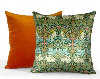 William Morris Cushion Cover: Strawberry Thief with Velvet Back All Sizes