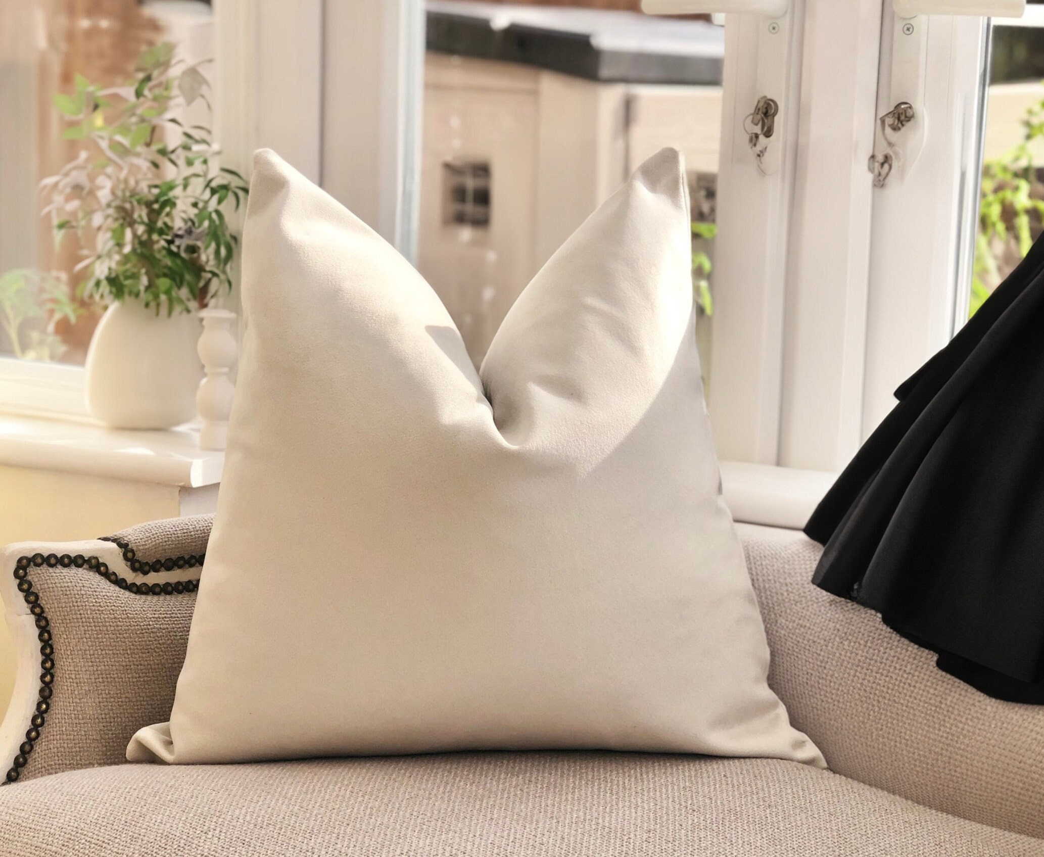 Cream velour cushions sale