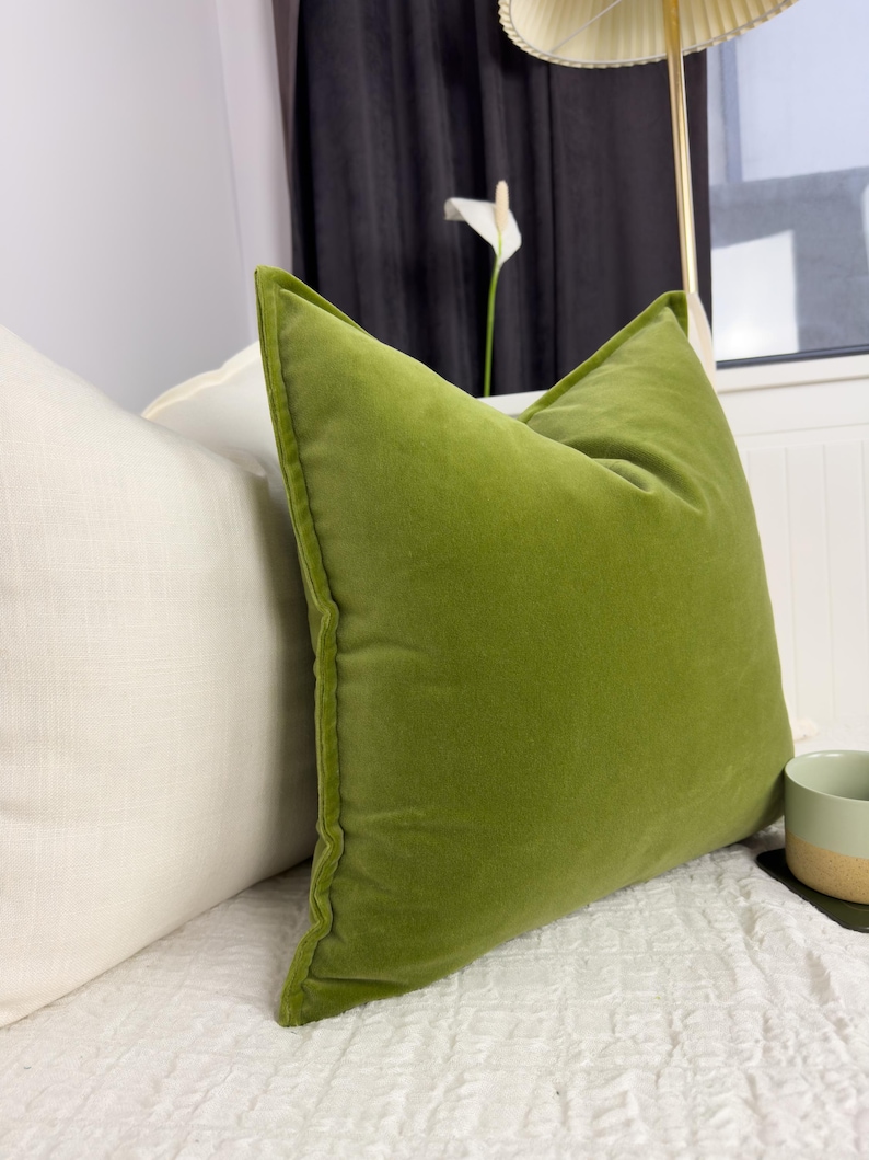 Cotton Velvet Moss Green Cushion Cover Decorative Green Throw Pillow ...