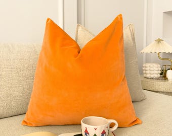 Cotton Velvet Orange Gold Cushion Cover Scatter Yellow Cushion Decorative Square Pillow Orange Velvet Throw Pillow (All Sizes)