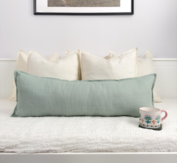 Extra Long Linen Sage Green Lumbar Cushion Cover Mint Lumbar