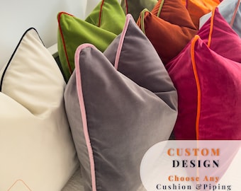 Fundas de cojín con ribete de terciopelo. Fundas de almohada con ribete personalizadas. 42 colores (todos los tamaños).