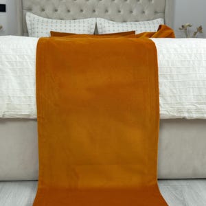 Velvet Burnt Orange Bed Runner for Bedroom Decor Double Sided Velvet Bed Scarf for Twin, Full, Queen, King, Hotel Bed Styling