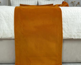 Chemin de lit en velours orange brûlé pour décoration de chambre Echarpe de lit double face en velours pour lit simple, double, grand lit king-size, très grand lit et lit d'hôtel