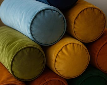 Fodere per cuscini cilindrici in velluto con bordino, cuscini decorativi in velluto per il collo di qualsiasi dimensione