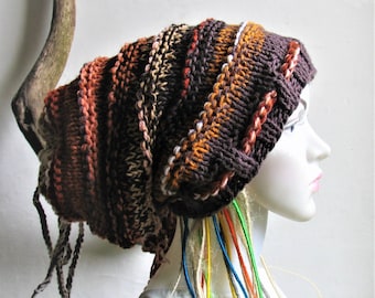 Striped Knit Dreadlock Beanie: Vegan Tube Dreads Wrap