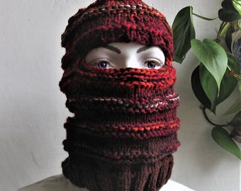 Striped Knit Balaclava, Vegan Acrylic Winter Face Mask