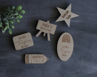 Set of 5 personalized Look What I Made Magnets, Children&#39;s art magnet, Custom refrigerator magnet, Kids artwork refrigerator Magnet, School