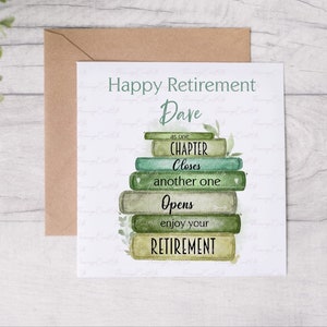 Personalised Retirement Card, Blank Retirement Card, Bookstack, Unisex.