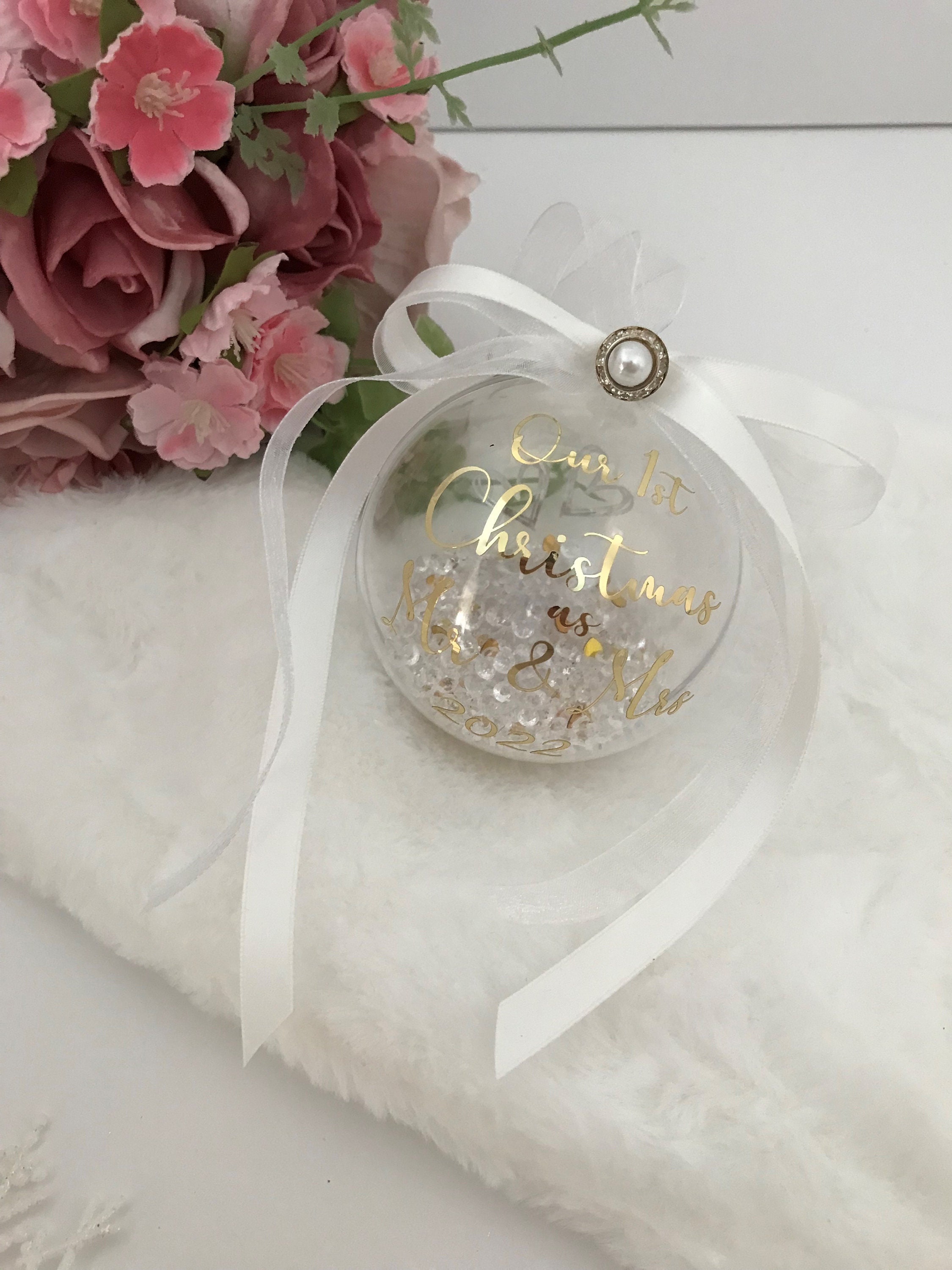 First Christmas as Mr and Mrs Xmas Decoration Bauble - Etsy UK