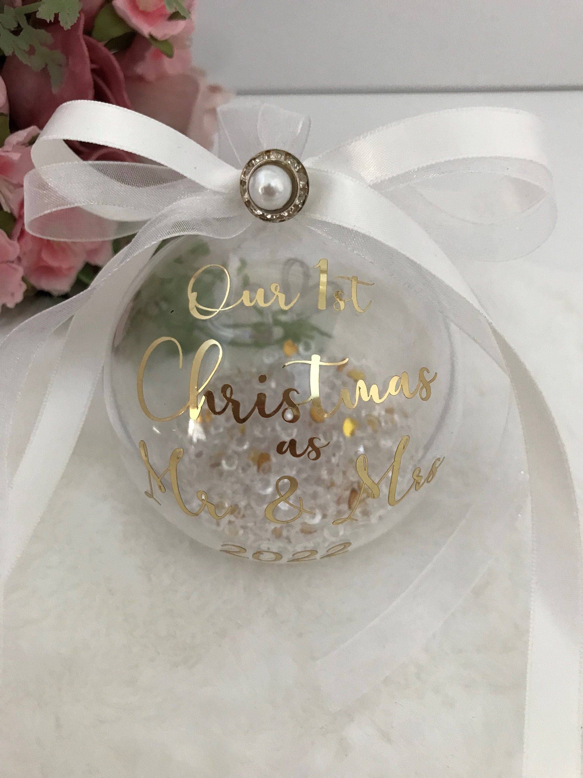 First Christmas as Mr and Mrs Xmas Decoration Bauble - Etsy UK