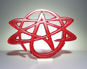 Atheist Atom Symbol Necklace Pendant Jewelry Translucent Cherry Red 3D Printed