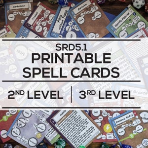 Printable Spell Cards 5e - SRD5.1 - 2nd & 3rd Level Cards