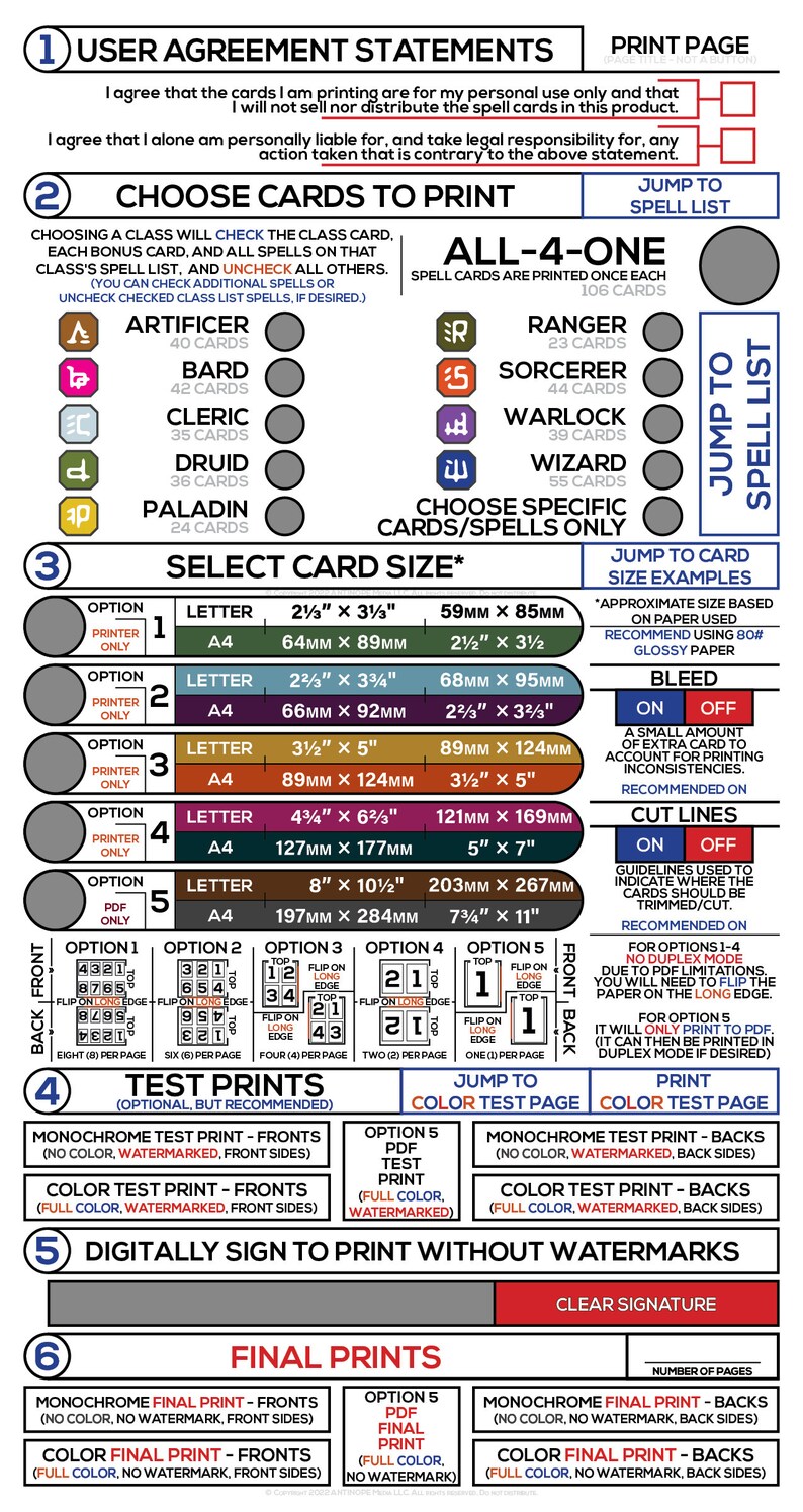 Printable Spell Cards 5e SRD5.1 Class, Bonus, Cantrip, &amp; 1st Level ...