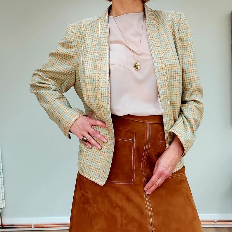 Vintage Jacket/blazer Pastel Check Pattern Made by Etsy