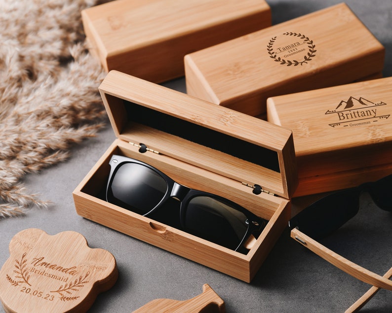 Custom Engraved Wooden Sunglasses, Personalized Groomsmen Gift Set, Trendy Best Man Proposal Idea, Unique Gift for Him image 2