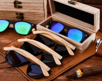 Boîte à lunettes de soleil à découper personnalisée pour témoin, boîte-cadeau en bois personnalisée, articles de cadeau de mariage, lunettes de soleil pour garçons d'honneur