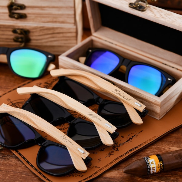 Caja de gafas de sol tallada personalizada para padrino, caja de regalo de madera personalizada, favores de boda, gafas de sol de padrino
