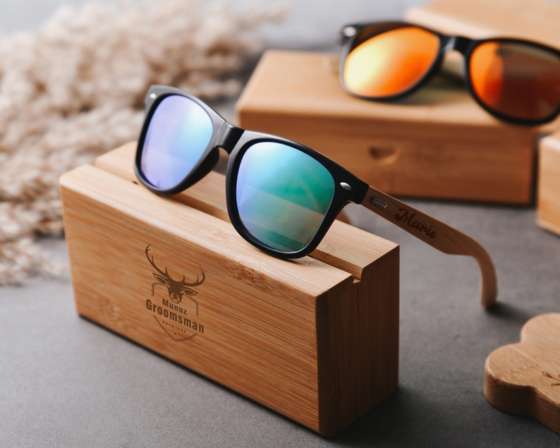 Custom Engraved Wooden Sunglasses, Personalized Groomsmen Gift Set, Trendy Best Man Proposal Idea, Unique Gift for Him image 1