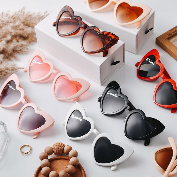 Benutzerdefinierte Brautparty herzförmige Sonnenbrille, personalisierte Brautjungfer Geschenke, Party Souvenirs, personalisierte herzförmige Brille