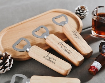 custom wedding gift - quality engraved wooden bottle opener - groomsman proposal - best man gifts