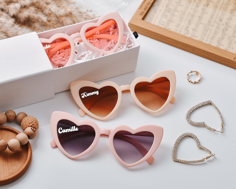 Custom Bridal Party Heart Shaped Sunglasses,Personalised Bridesmaid Gifts,Party Souvenirs,Personalized heart-shaped glasses image 8